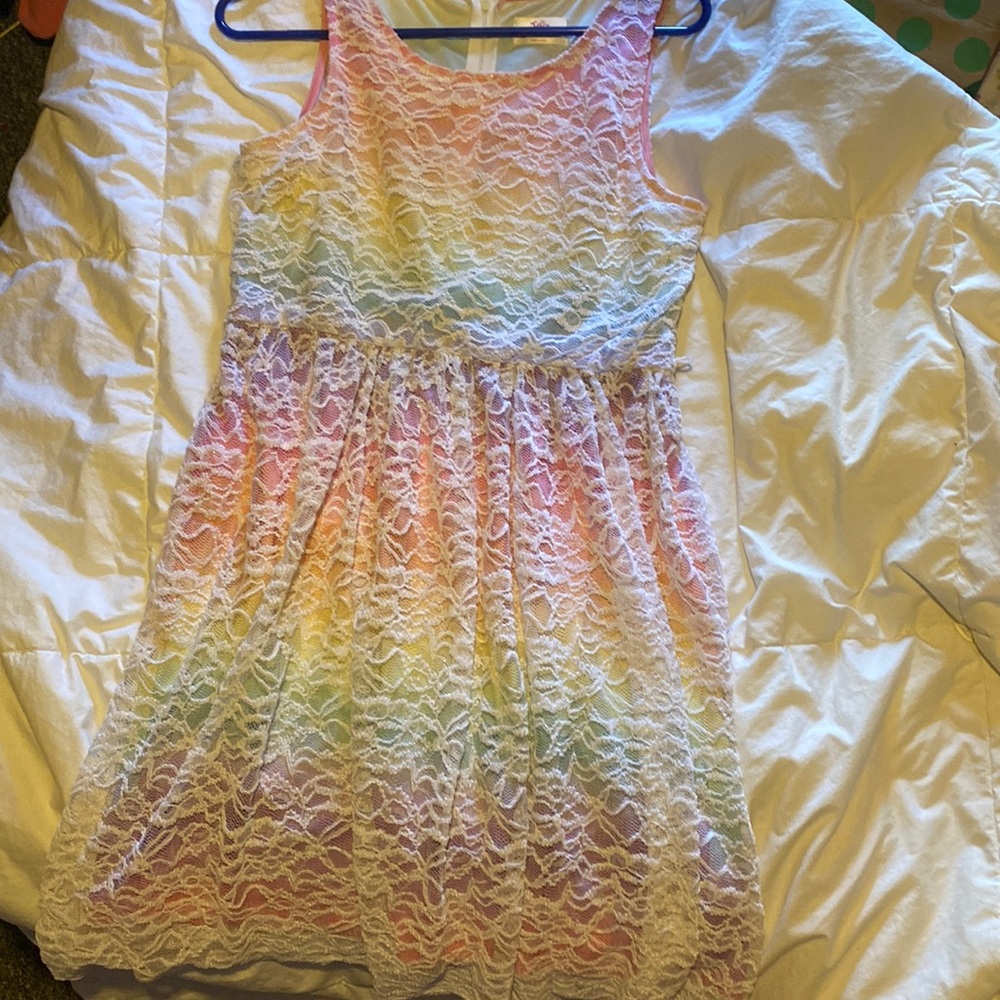 Cute lace rainbow dress for girls.